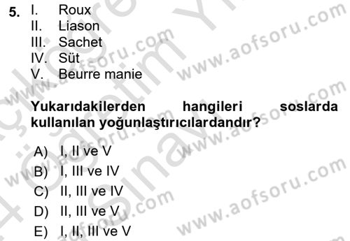 Temel Mutfak Teknikleri Dersi 2023 - 2024 Yılı Yaz Okulu Sınav Soruları 5. Soru