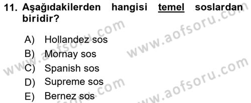 Temel Mutfak Teknikleri Dersi 2024 - 2025 Yılı (Vize) Ara Sınav Soruları 11. Soru