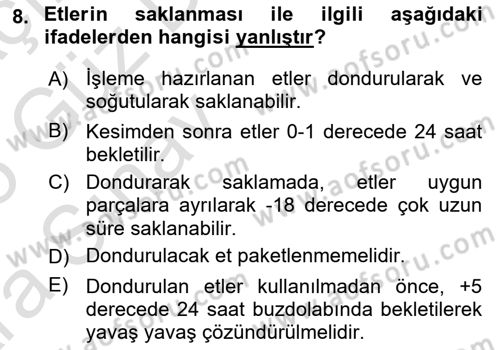 Temel Mutfak Teknikleri Dersi 2024 - 2025 Yılı (Vize) Ara Sınav Soruları 8. Soru