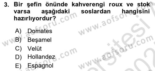 Temel Mutfak Teknikleri Dersi 2024 - 2025 Yılı (Final) Dönem Sonu Sınav Soruları 3. Soru