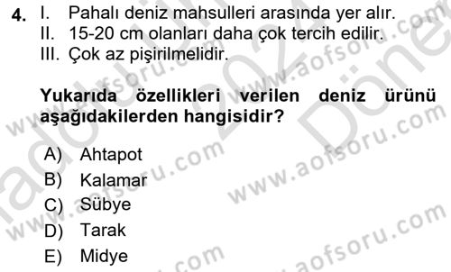 Temel Mutfak Teknikleri Dersi 2024 - 2025 Yılı (Final) Dönem Sonu Sınav Soruları 4. Soru