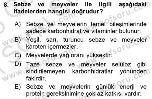 Temel Mutfak Teknikleri Dersi 2024 - 2025 Yılı (Final) Dönem Sonu Sınav Soruları 8. Soru