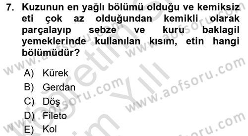 Temel Mutfak Teknikleri Dersi 2024 - 2025 Yılı Yaz Okulu Sınav Soruları 7. Soru
