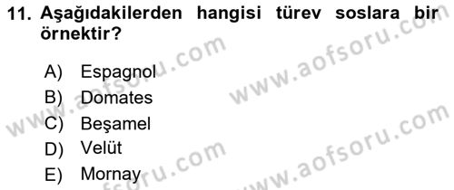 Temel Mutfak Teknikleri Dersi 2025 - 2026 Yılı (Vize) Ara Sınav Soruları 11. Soru