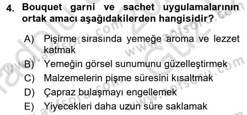 Temel Mutfak Teknikleri Dersi 2025 - 2026 Yılı (Vize) Ara Sınav Soruları 4. Soru