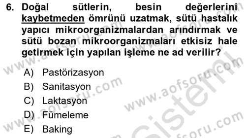 Temel Mutfak Teknikleri Dersi 2025 - 2026 Yılı (Vize) Ara Sınav Soruları 6. Soru