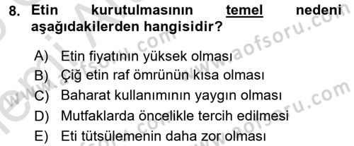 Temel Mutfak Teknikleri Dersi 2025 - 2026 Yılı (Vize) Ara Sınav Soruları 8. Soru
