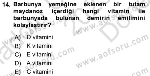 Temel Mutfak Teknikleri Dersi 2025 - 2026 Yılı (Final) Dönem Sonu Sınav Soruları 14. Soru