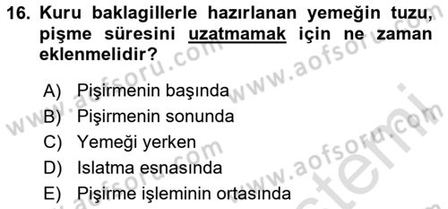 Temel Mutfak Teknikleri Dersi 2025 - 2026 Yılı (Final) Dönem Sonu Sınav Soruları 16. Soru