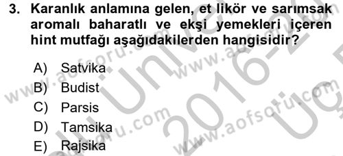 Dünya Mutfakları 2 Dersi 2016 - 2017 Yılı 3 Ders Sınav Soruları 3. Soru