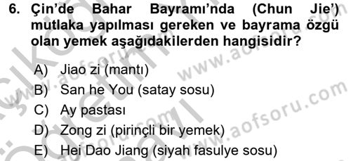 Dünya Mutfakları 2 Dersi 2016 - 2017 Yılı 3 Ders Sınav Soruları 6. Soru