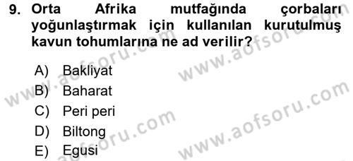 Dünya Mutfakları 2 Dersi 2016 - 2017 Yılı 3 Ders Sınav Soruları 9. Soru