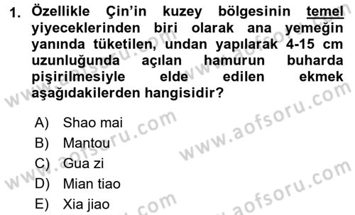 Dünya Mutfakları 2 Dersi 2016 - 2017 Yılı (Vize) Ara Sınav Soruları 1. Soru