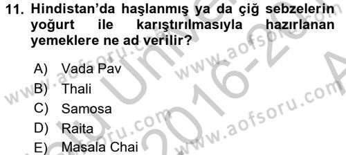 Dünya Mutfakları 2 Dersi 2016 - 2017 Yılı (Vize) Ara Sınav Soruları 11. Soru
