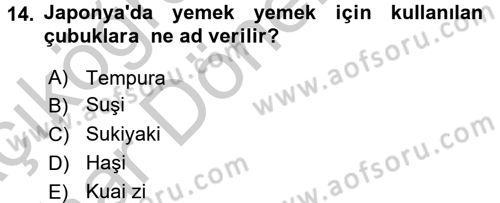 Dünya Mutfakları 2 Dersi 2016 - 2017 Yılı (Vize) Ara Sınav Soruları 14. Soru