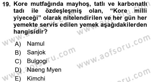 Dünya Mutfakları 2 Dersi 2016 - 2017 Yılı (Vize) Ara Sınav Soruları 19. Soru