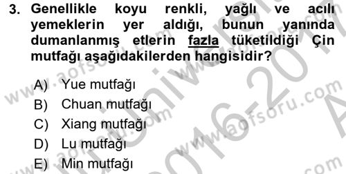 Dünya Mutfakları 2 Dersi 2016 - 2017 Yılı (Vize) Ara Sınav Soruları 3. Soru