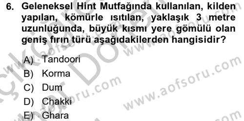 Dünya Mutfakları 2 Dersi 2016 - 2017 Yılı (Vize) Ara Sınav Soruları 6. Soru