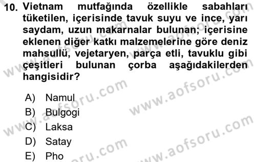 Dünya Mutfakları 2 Dersi 2016 - 2017 Yılı (Final) Dönem Sonu Sınav Soruları 10. Soru