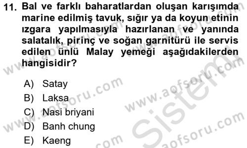 Dünya Mutfakları 2 Dersi 2016 - 2017 Yılı (Final) Dönem Sonu Sınav Soruları 11. Soru