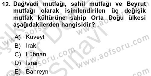 Dünya Mutfakları 2 Dersi 2016 - 2017 Yılı (Final) Dönem Sonu Sınav Soruları 12. Soru
