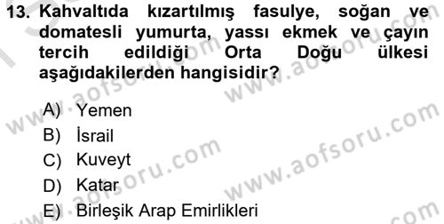 Dünya Mutfakları 2 Dersi 2016 - 2017 Yılı (Final) Dönem Sonu Sınav Soruları 13. Soru