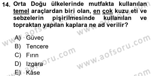 Dünya Mutfakları 2 Dersi 2016 - 2017 Yılı (Final) Dönem Sonu Sınav Soruları 14. Soru