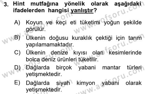 Dünya Mutfakları 2 Dersi 2016 - 2017 Yılı (Final) Dönem Sonu Sınav Soruları 3. Soru