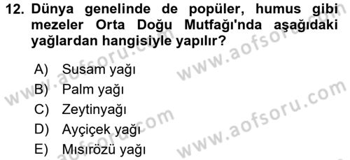 Dünya Mutfakları 2 Dersi 2017 - 2018 Yılı 3 Ders Sınav Soruları 12. Soru