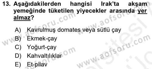 Dünya Mutfakları 2 Dersi 2017 - 2018 Yılı 3 Ders Sınav Soruları 13. Soru