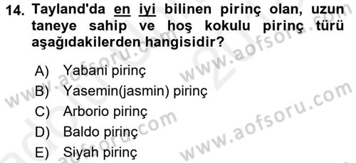 Dünya Mutfakları 2 Dersi 2017 - 2018 Yılı 3 Ders Sınav Soruları 14. Soru