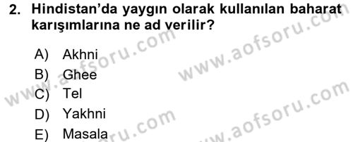 Dünya Mutfakları 2 Dersi 2017 - 2018 Yılı 3 Ders Sınav Soruları 2. Soru