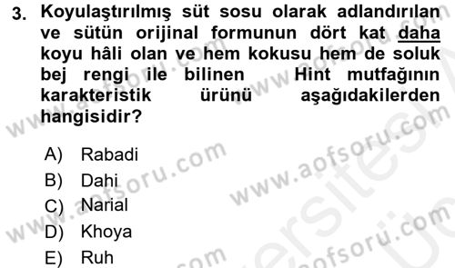 Dünya Mutfakları 2 Dersi 2017 - 2018 Yılı 3 Ders Sınav Soruları 3. Soru