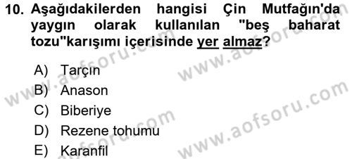 Dünya Mutfakları 2 Dersi 2017 - 2018 Yılı (Vize) Ara Sınav Soruları 10. Soru