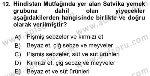 Dünya Mutfakları 2 Dersi 2017 - 2018 Yılı (Vize) Ara Sınav Soruları 12. Soru