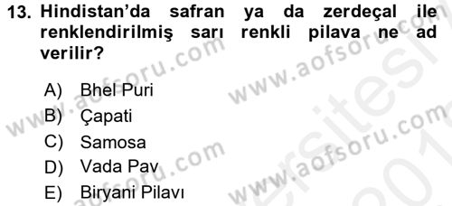 Dünya Mutfakları 2 Dersi 2017 - 2018 Yılı (Vize) Ara Sınav Soruları 13. Soru