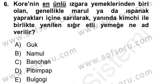 Dünya Mutfakları 2 Dersi 2017 - 2018 Yılı (Vize) Ara Sınav Soruları 6. Soru