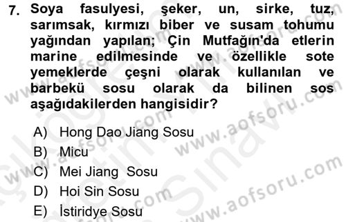 Dünya Mutfakları 2 Dersi 2017 - 2018 Yılı (Vize) Ara Sınav Soruları 7. Soru