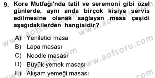 Dünya Mutfakları 2 Dersi 2017 - 2018 Yılı (Vize) Ara Sınav Soruları 9. Soru
