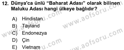 Dünya Mutfakları 2 Dersi 2017 - 2018 Yılı (Final) Dönem Sonu Sınav Soruları 12. Soru