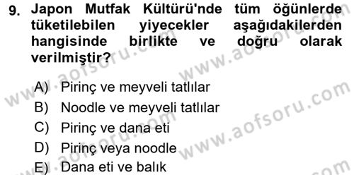 Dünya Mutfakları 2 Dersi 2017 - 2018 Yılı (Final) Dönem Sonu Sınav Soruları 9. Soru