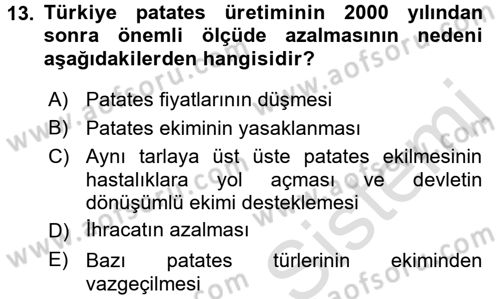 Gıda Coğrafyası Dersi Ara Sınavı Deneme Sınav Soruları 13. Soru