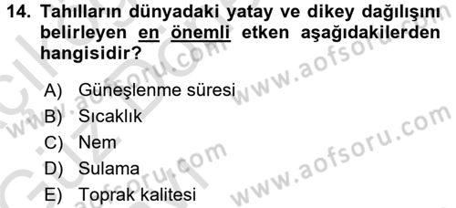 Gıda Coğrafyası Dersi Ara Sınavı Deneme Sınav Soruları 14. Soru