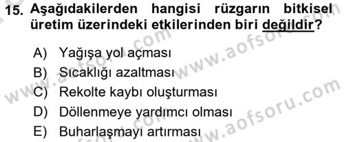 Gıda Coğrafyası Dersi Ara Sınavı Deneme Sınav Soruları 15. Soru