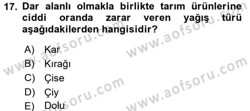 Gıda Coğrafyası Dersi Ara Sınavı Deneme Sınav Soruları 17. Soru