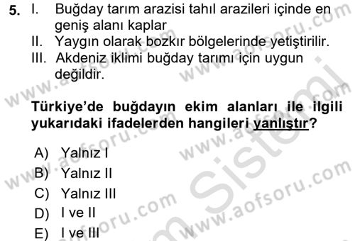 Gıda Coğrafyası Dersi Ara Sınavı Deneme Sınav Soruları 5. Soru