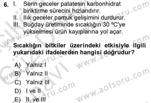 Gıda Coğrafyası Dersi Ara Sınavı Deneme Sınav Soruları 6. Soru