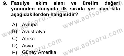 Gıda Coğrafyası Dersi Ara Sınavı Deneme Sınav Soruları 9. Soru