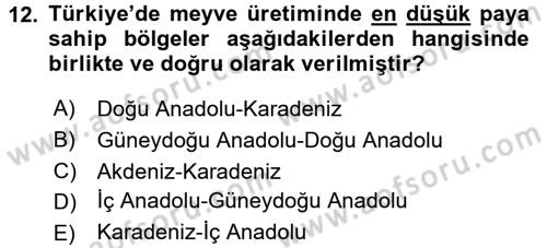 Gıda Coğrafyası Dersi 2016 - 2017 Yılı (Final) Dönem Sonu Sınav Soruları 12. Soru
