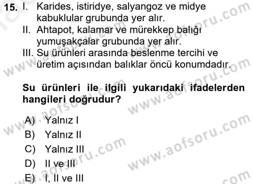 Gıda Coğrafyası Dersi 2016 - 2017 Yılı (Final) Dönem Sonu Sınav Soruları 15. Soru
